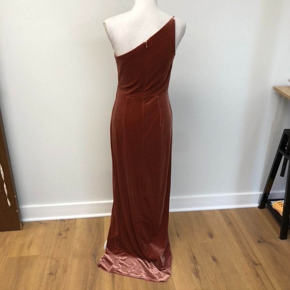 Jenny Yoo Collection One Shoulder Velvet Evening Gown Womens 6 Rust Brown Party‎ - Picture 4 of 10